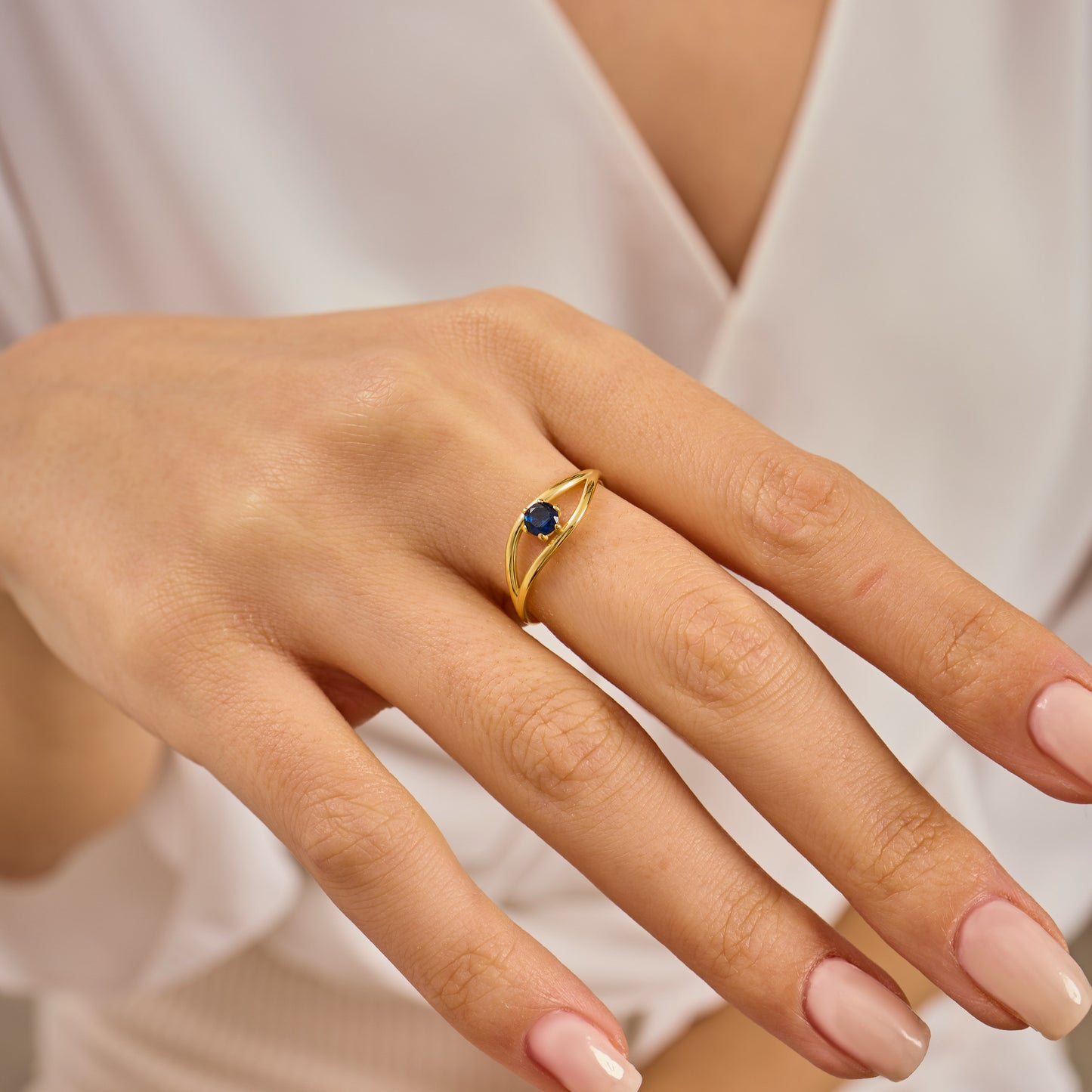 Evil Eye Ring  Solid Gold | Sapphire Blue Birthstone Ring | Dainty Minimalist Eye Band | Solid Gold Protection Jewelry Gift for Her