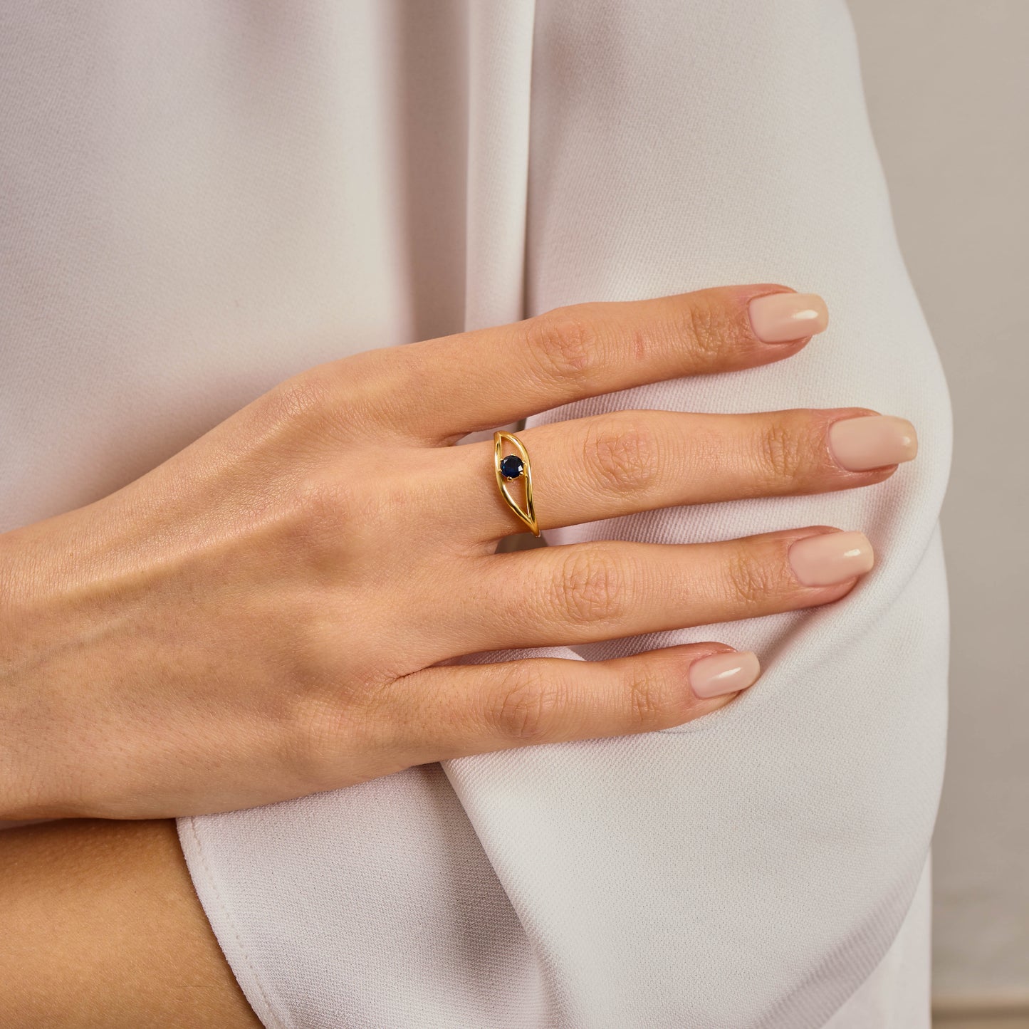 Evil Eye Ring  Solid Gold | Sapphire Blue Birthstone Ring | Dainty Minimalist Eye Band | Solid Gold Protection Jewelry Gift for Her