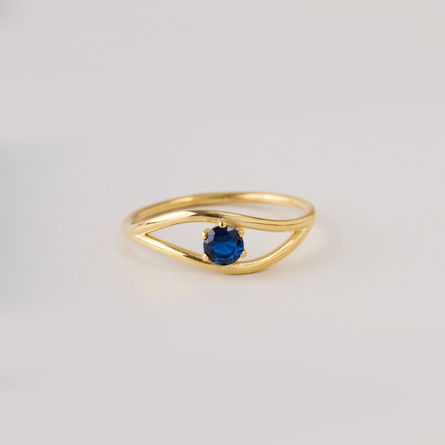 Evil Eye Ring  Solid Gold | Sapphire Blue Birthstone Ring | Dainty Minimalist Eye Band | Solid Gold Protection Jewelry Gift for Her