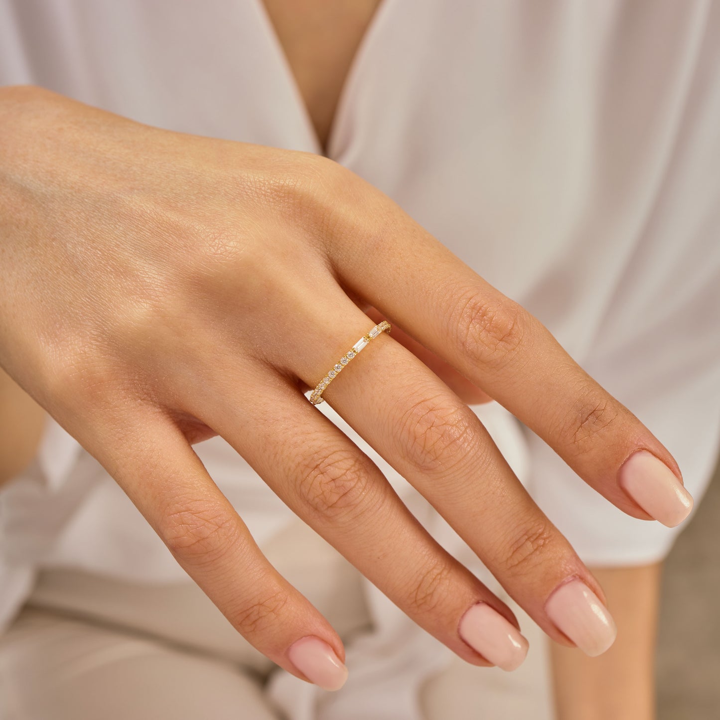 Baget ve Yuvarlak Moissanite Taşlı Yüzük (187)