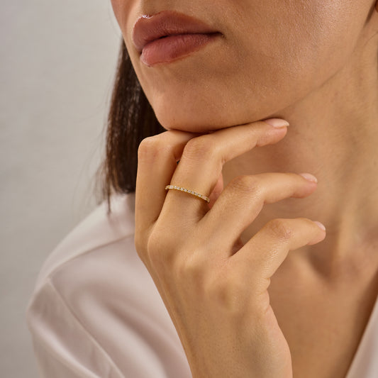 Solid Gold Moissanite Eternity Band | Baguette & Round Stacking Ring