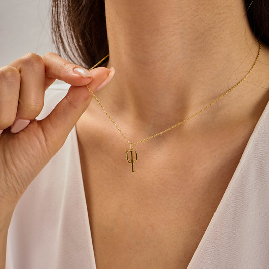 Solid Gold Psychology Psi Necklace | Minimalist Mental Health Jewelry