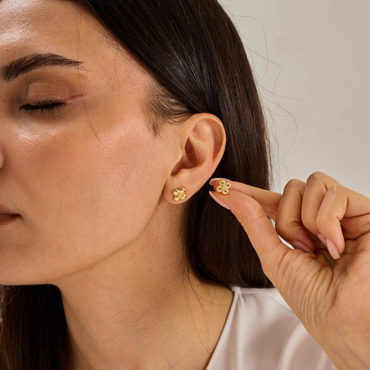 Solid Gold Ball Cluster Earrings | Dainty Four Ball Studs | Minimalist Gold Jewelry Gift for Her | Real Gold Bead Earrings | Gold Studs