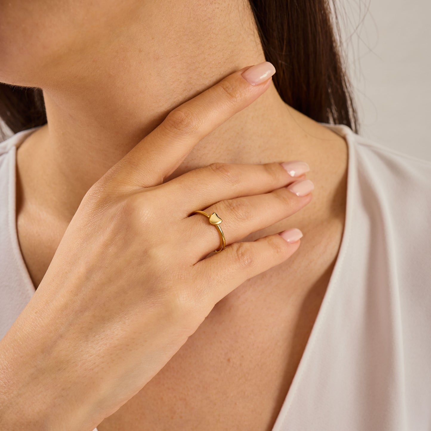 Solid Gold Heart Ring | Dainty Gold Love Ring | Minimalist Stacking Band | Real Gold Heart Jewelry Gift for Her |Tiny Heart Promise Ring
