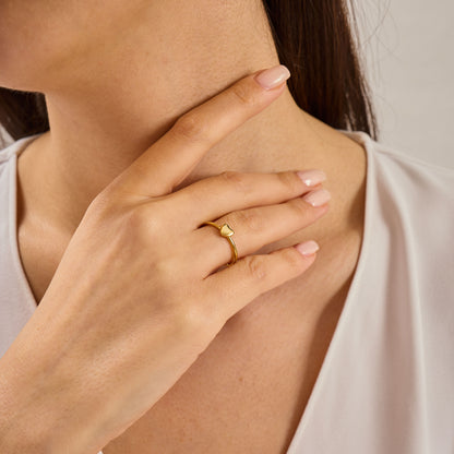 Solid Gold Heart Ring | Dainty Gold Love Ring | Minimalist Stacking Band | Real Gold Heart Jewelry Gift for Her |Tiny Heart Promise Ring