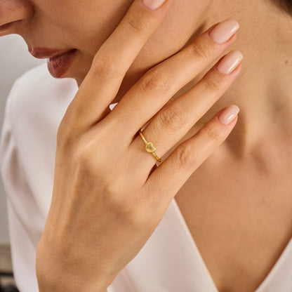 Solid Gold Heart Ring | Dainty Gold Love Ring | Minimalist Stacking Band | Real Gold Heart Jewelry Gift for Her |Tiny Heart Promise Ring