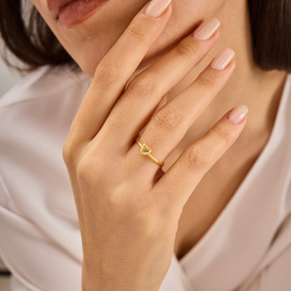 Solid Gold Heart Ring | Dainty Gold Love Ring | Minimalist Stacking Band | Real Gold Heart Jewelry Gift for Her |Tiny Heart Promise Ring
