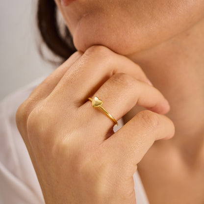 Solid Gold Heart Ring | Dainty Gold Love Ring | Minimalist Stacking Band | Real Gold Heart Jewelry Gift for Her |Tiny Heart Promise Ring