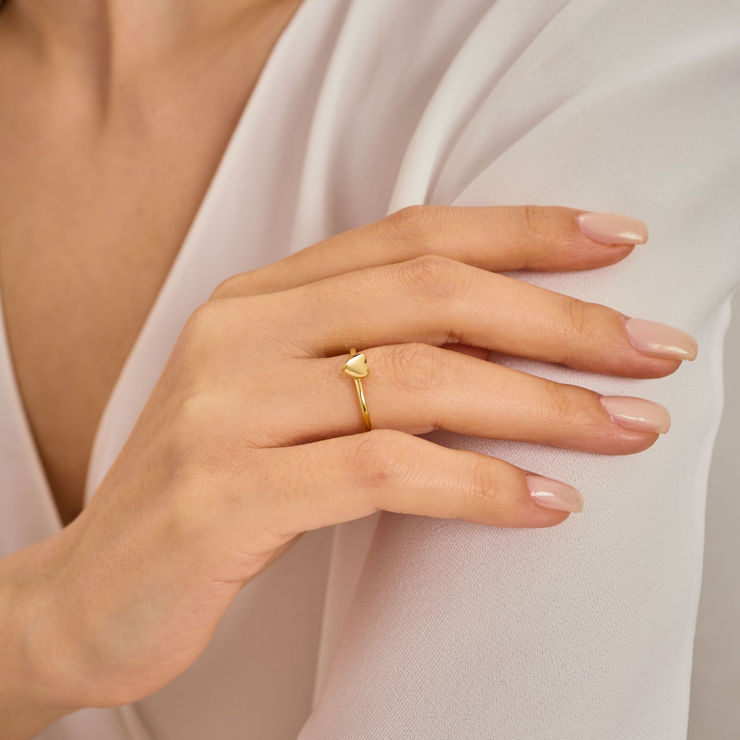 Solid Gold Heart Ring | Dainty Gold Love Ring | Minimalist Stacking Band | Real Gold Heart Jewelry Gift for Her |Tiny Heart Promise Ring