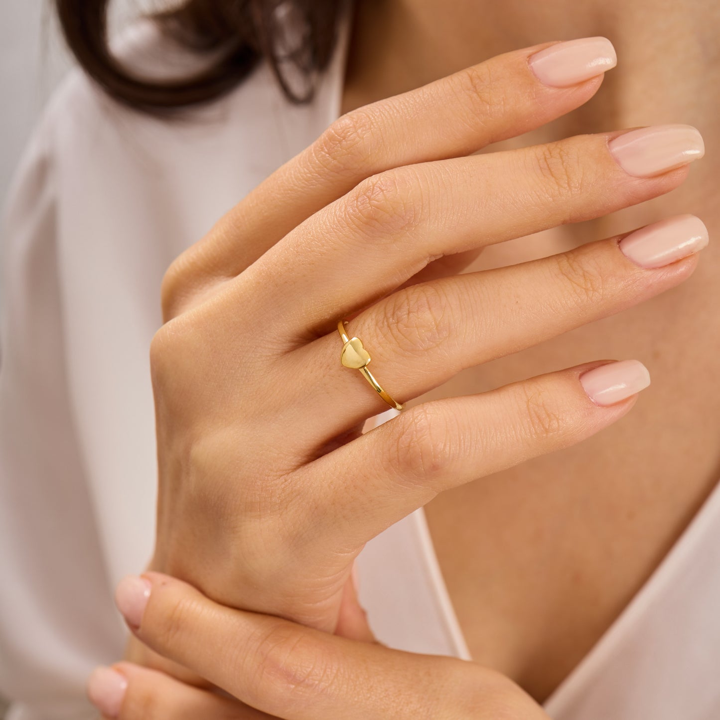 Solid Gold Heart Ring | Dainty Gold Love Ring | Minimalist Stacking Band | Real Gold Heart Jewelry Gift for Her |Tiny Heart Promise Ring