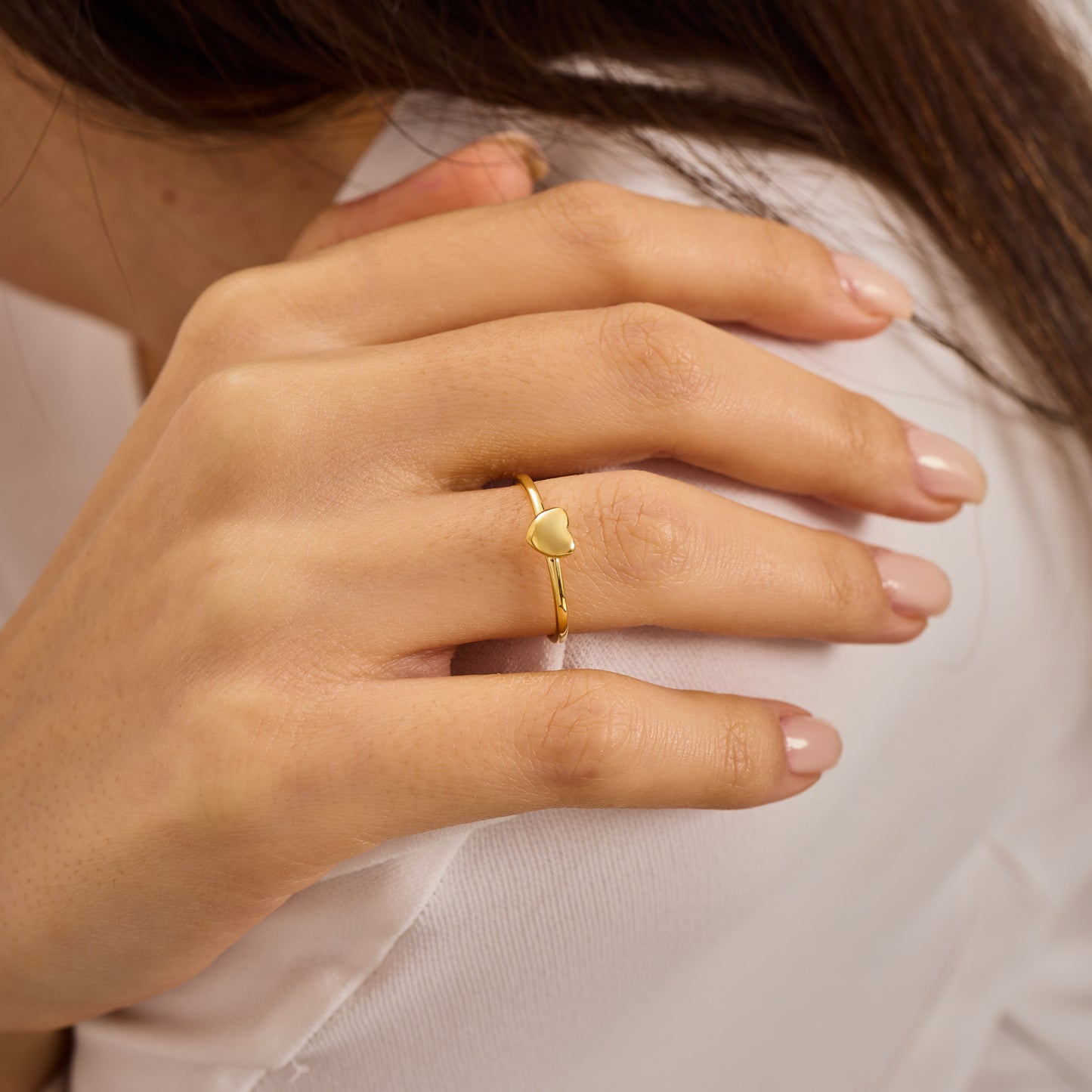 Solid Gold Heart Ring | Dainty Gold Love Ring | Minimalist Stacking Band | Real Gold Heart Jewelry Gift for Her |Tiny Heart Promise Ring