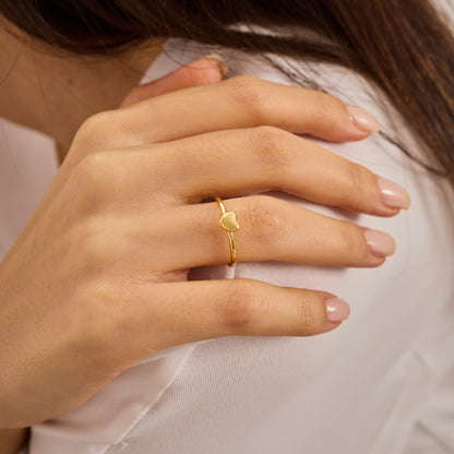 Solid Gold Heart Ring | Dainty Gold Love Ring | Minimalist Stacking Band | Real Gold Heart Jewelry Gift for Her |Tiny Heart Promise Ring
