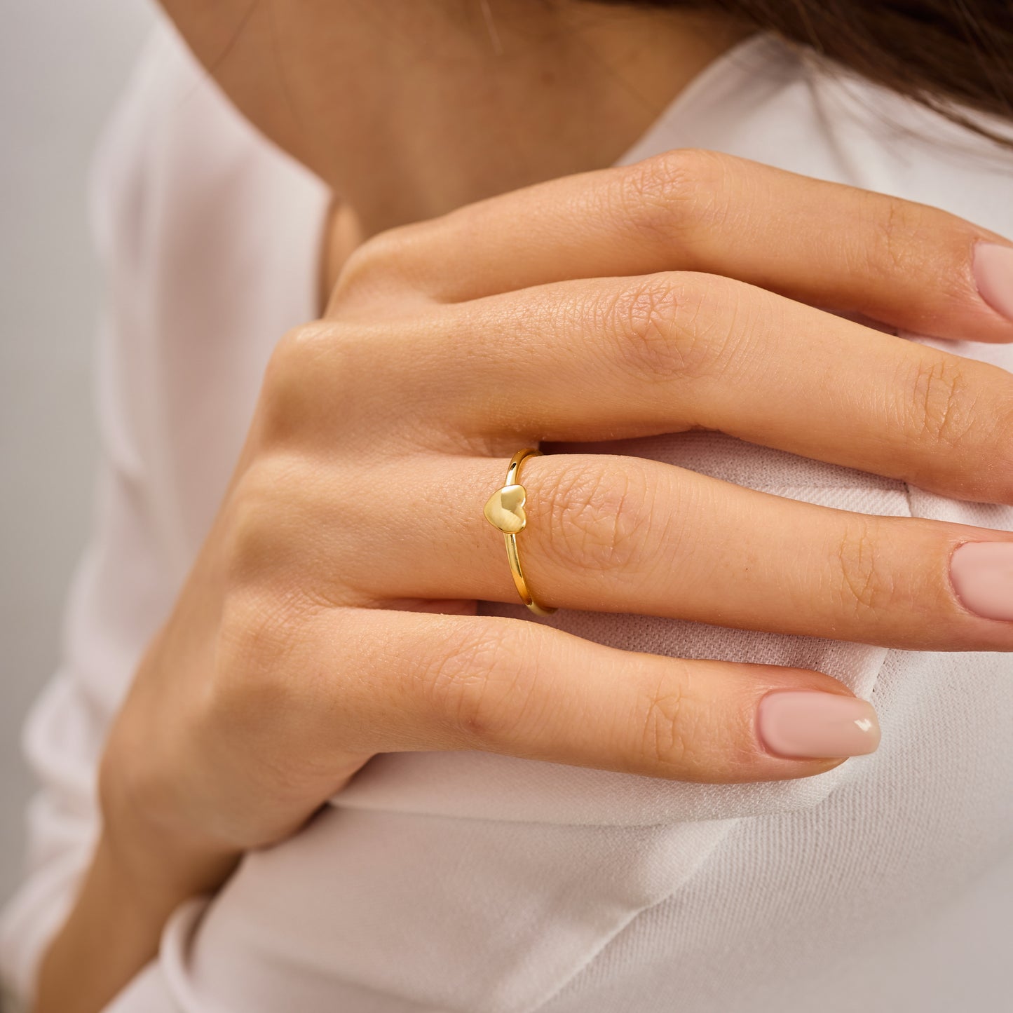 Solid Gold Heart Ring | Dainty Gold Love Ring | Minimalist Stacking Band | Real Gold Heart Jewelry Gift for Her |Tiny Heart Promise Ring
