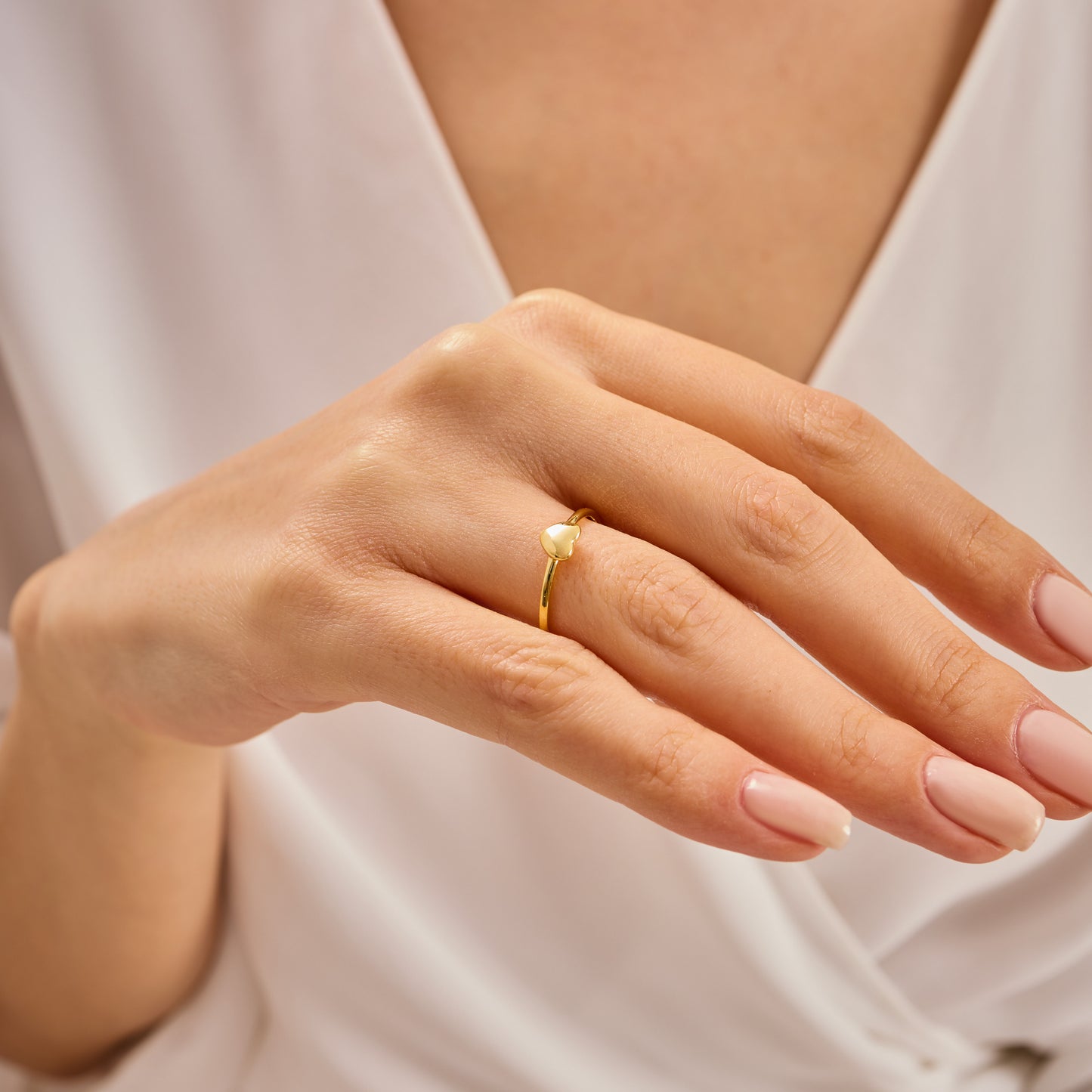 Solid Gold Heart Ring | Dainty Gold Love Ring | Minimalist Stacking Band | Real Gold Heart Jewelry Gift for Her |Tiny Heart Promise Ring