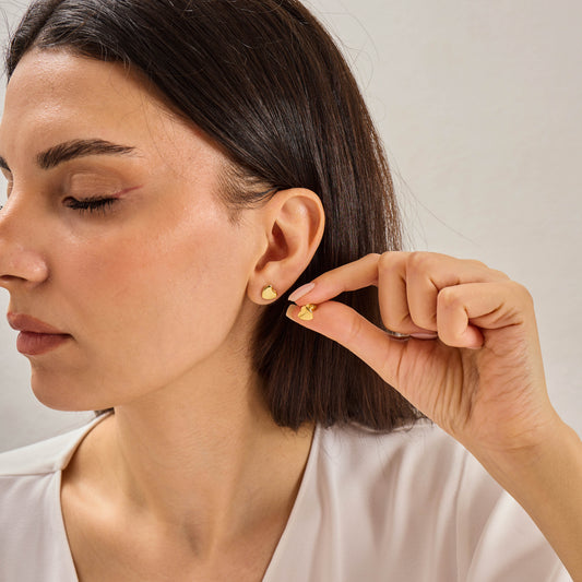 Solid Gold Heart Stud Earrings | Minimalist Dainty Love Jewelry