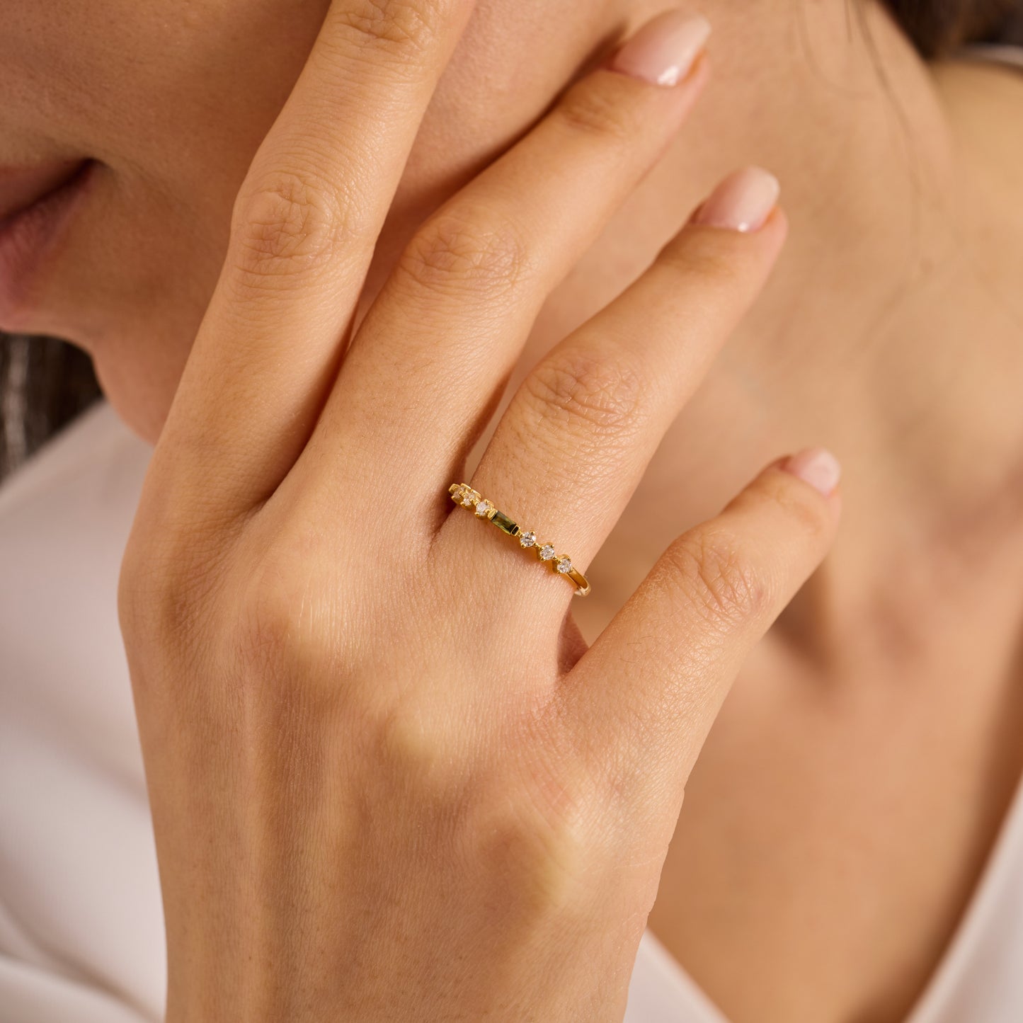 Solid Gold Baguette Birthstone Ring | Moissanite Stacking Band | Minimalist Multi Stone Ring | Personalized Jewelry Gift for Her