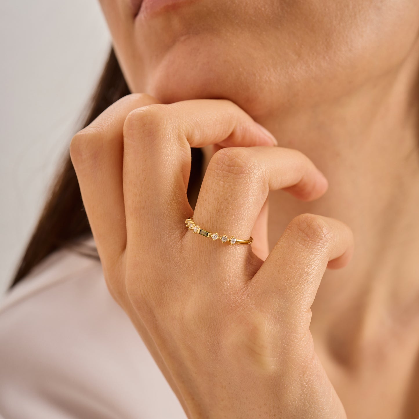 Solid Gold Baguette Birthstone Ring | Moissanite Stacking Band | Minimalist Multi Stone Ring | Personalized Jewelry Gift for Her