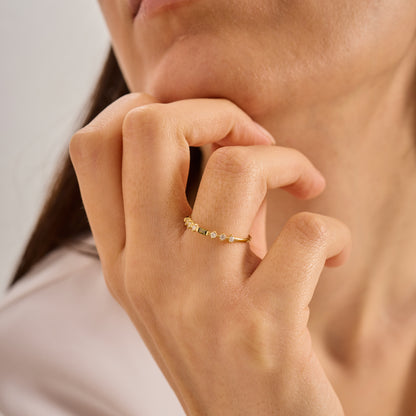 Solid Gold Baguette Birthstone Ring | Moissanite Stacking Band | Minimalist Multi Stone Ring | Personalized Jewelry Gift for Her