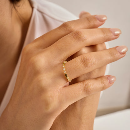 Solid Gold Baguette Birthstone Ring | Moissanite Stacking Band | Minimalist Multi Stone Ring | Personalized Jewelry Gift for Her