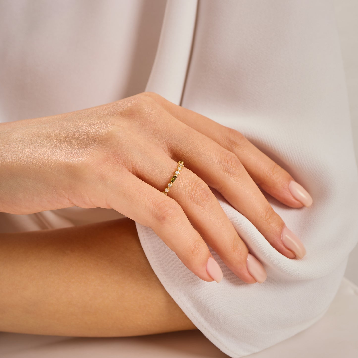 Solid Gold Baguette Birthstone Ring | Moissanite Stacking Band | Minimalist Multi Stone Ring | Personalized Jewelry Gift for Her