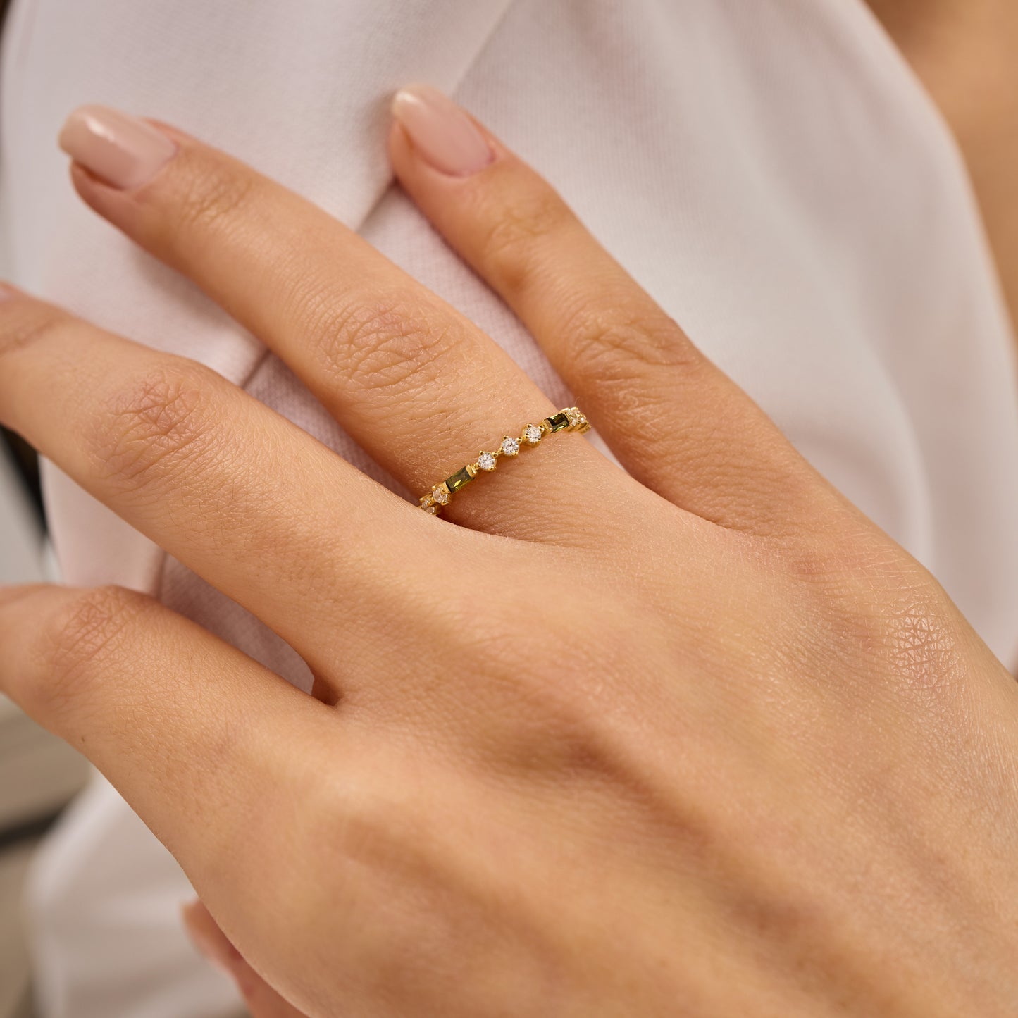 Solid Gold Baguette Birthstone Ring | Moissanite Stacking Band | Minimalist Multi Stone Ring | Personalized Jewelry Gift for Her