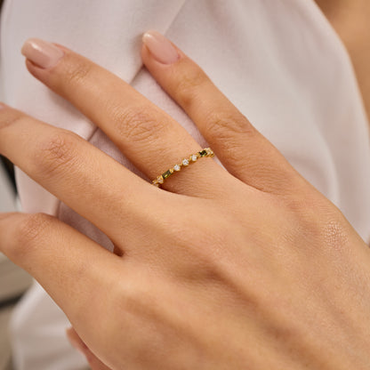 Solid Gold Baguette Birthstone Ring | Moissanite Stacking Band | Minimalist Multi Stone Ring | Personalized Jewelry Gift for Her