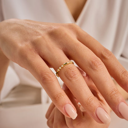 Solid Gold Baguette Birthstone Ring | Moissanite Stacking Band | Minimalist Multi Stone Ring | Personalized Jewelry Gift for Her