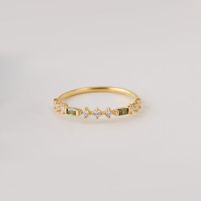 Solid Gold Baguette Birthstone Ring | Moissanite Stacking Band | Minimalist Multi Stone Ring | Personalized Jewelry Gift for Her