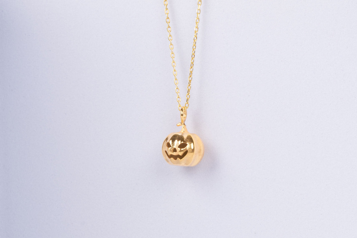 Halloween Pumpkin Necklace 14k Solid Gold Cute Pumpkin Charm Pendant