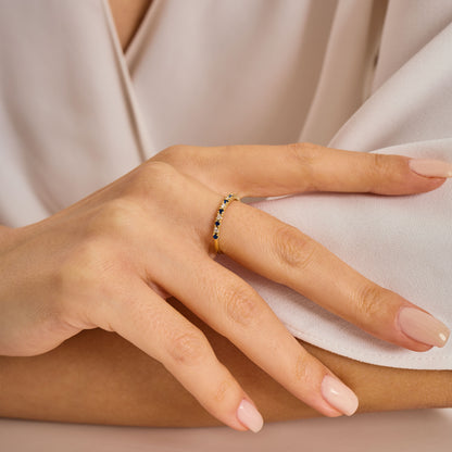 Solid Gold Sapphire Moissanite Ring | Half Eternity Stacking Band | Dainty Blue Sapphire Jewelry | Personalized Gift for Her