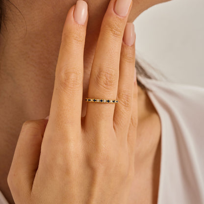 Solid Gold Sapphire Moissanite Ring | Half Eternity Stacking Band | Dainty Blue Sapphire Jewelry | Personalized Gift for Her