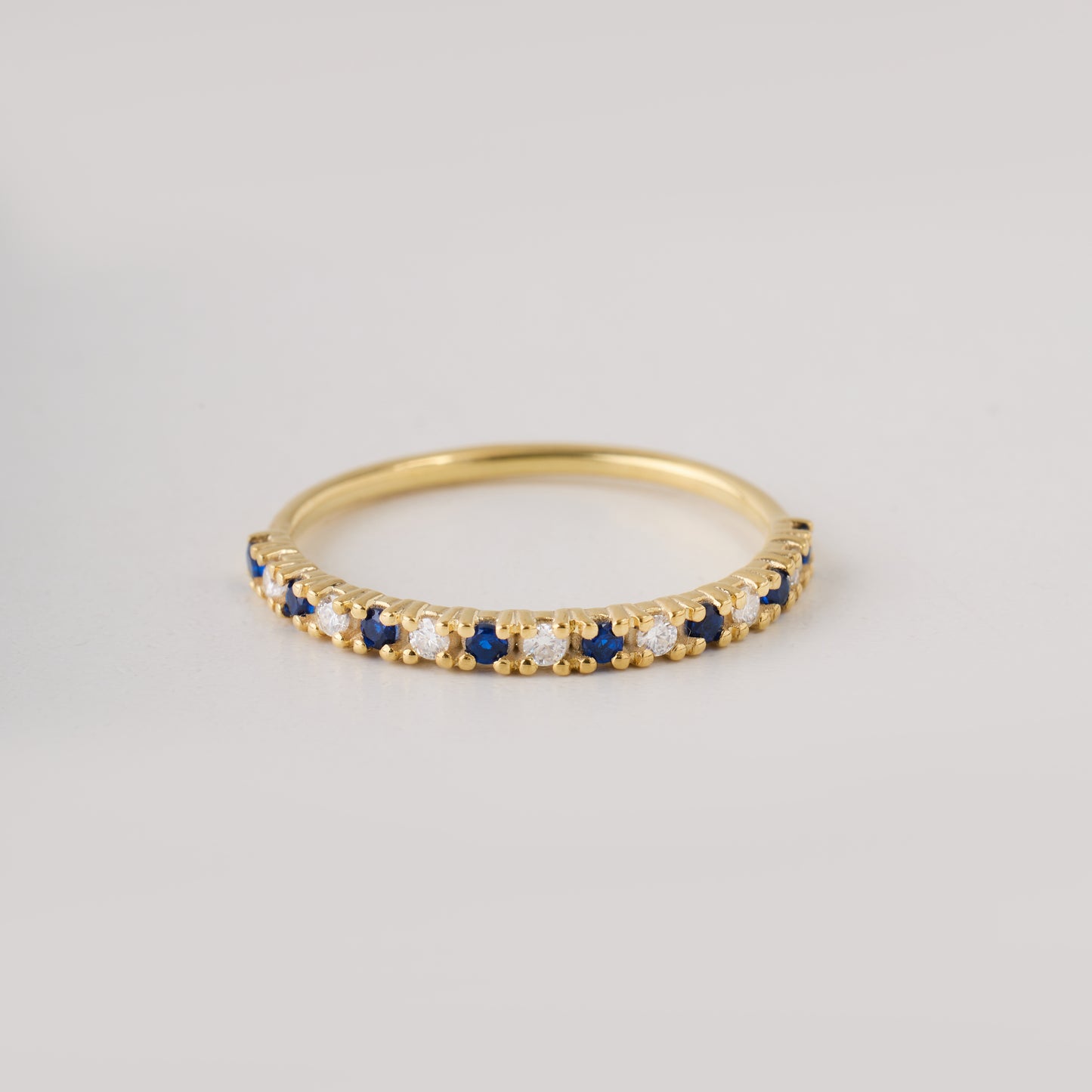 Solid Gold Sapphire Moissanite Ring | Half Eternity Stacking Band | Dainty Blue Sapphire Jewelry | Personalized Gift for Her