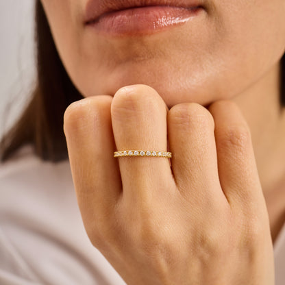 Moissanite Eternity Band Ring 2mm | Full Eternity 30 Stone Ring ,Solid Gold Wedding Band | Minimal Stackable Ring