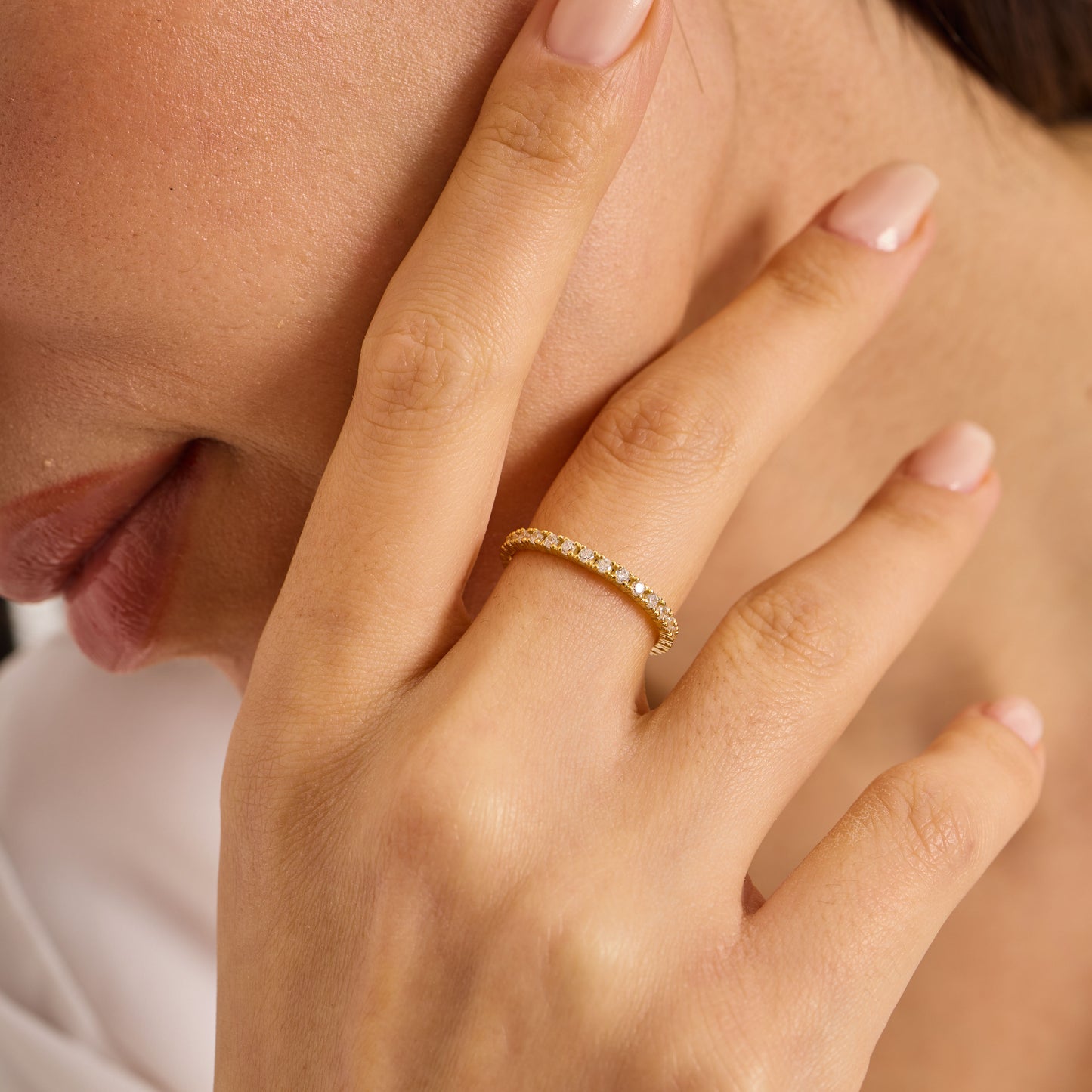 Moissanite Eternity Band Ring 2mm | Full Eternity 30 Stone Ring ,Solid Gold Wedding Band | Minimal Stackable Ring