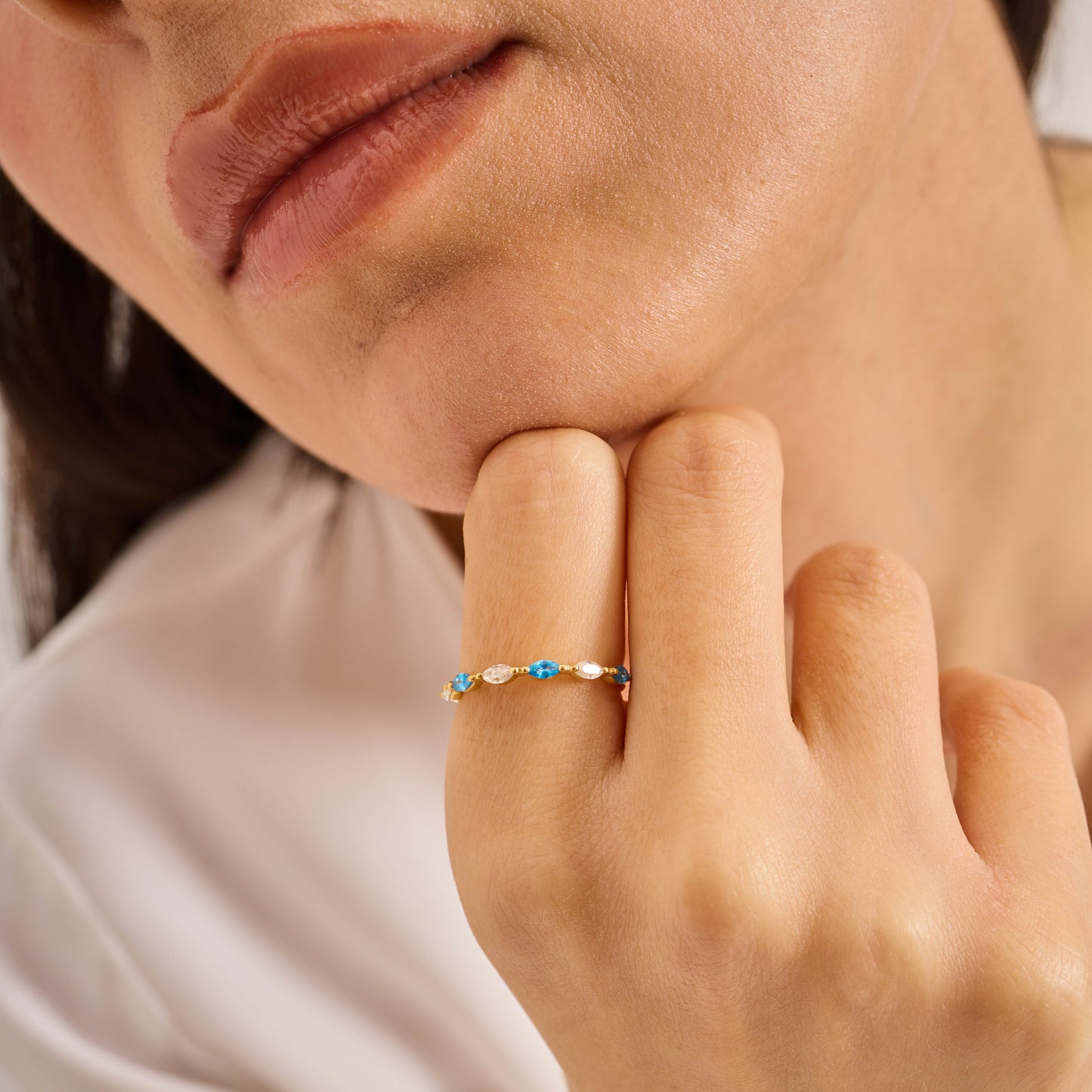 Gold Marquise Birthstone Ring | Moissanite Stacking Band