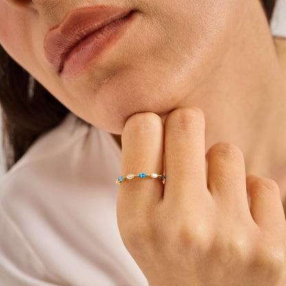 Gold Marquise Birthstone Ring | Moissanite Stacking Band