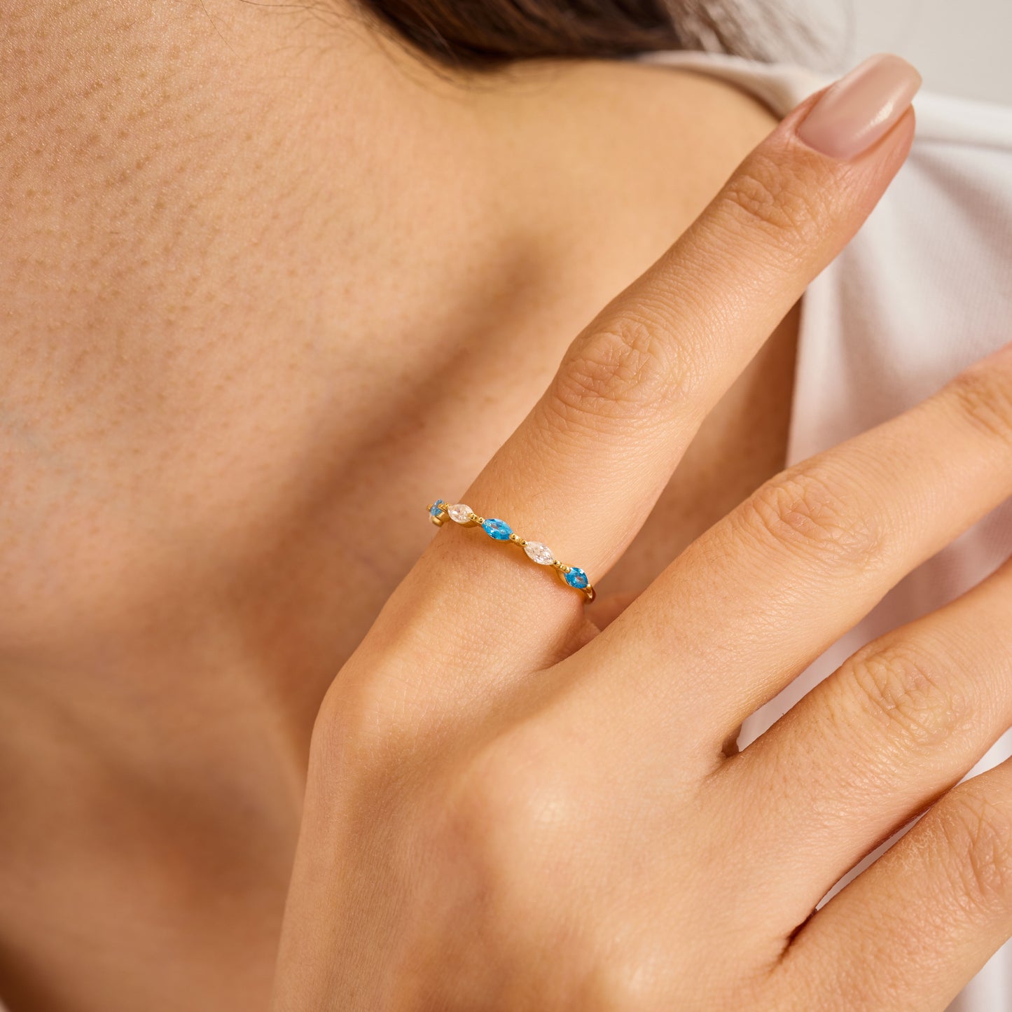 Gold Marquise Birthstone Ring | Moissanite Stacking Band