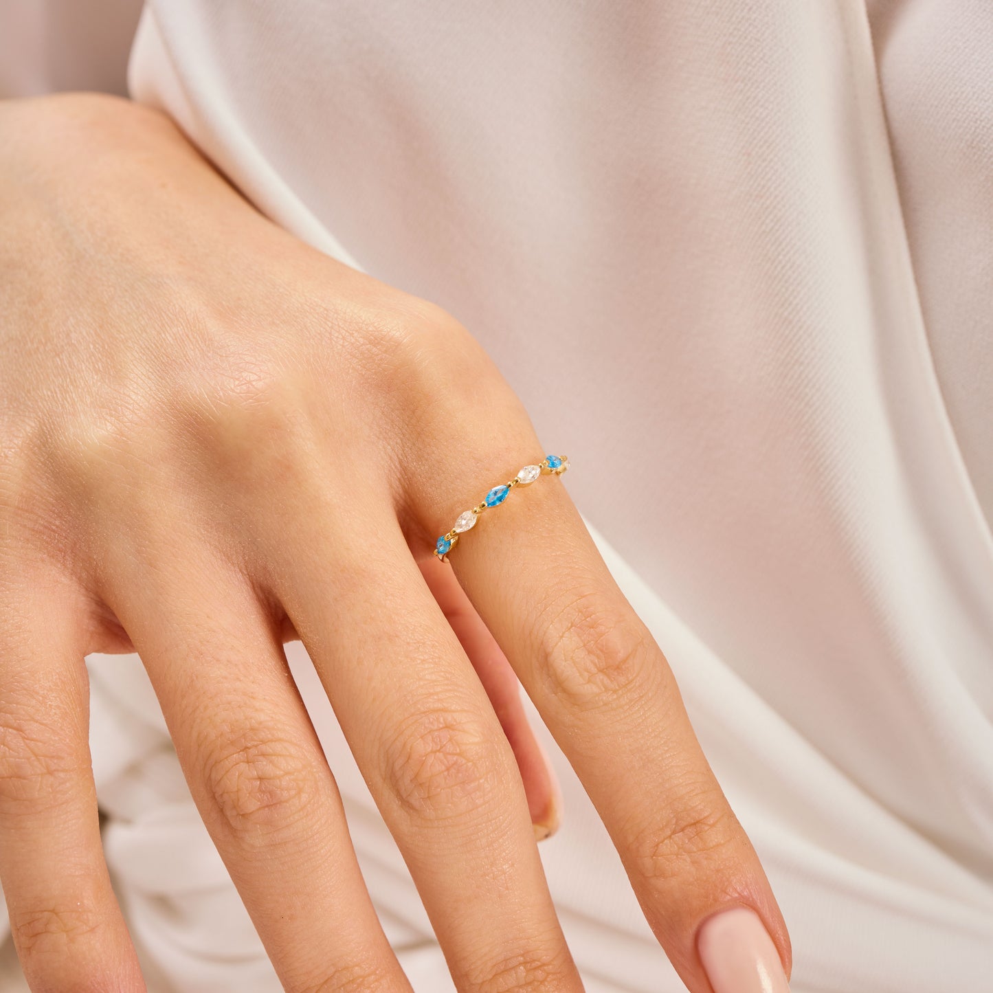 Gold Marquise Birthstone Ring | Moissanite Stacking Band