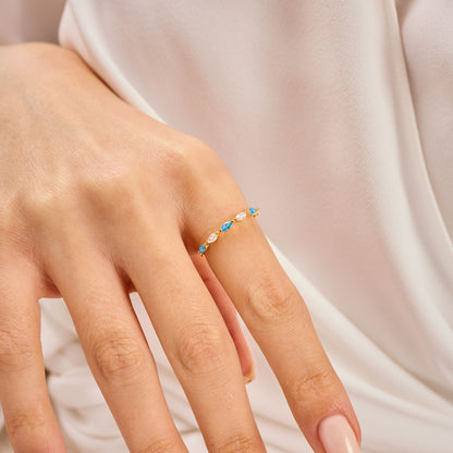 Gold Marquise Birthstone Ring | Moissanite Stacking Band