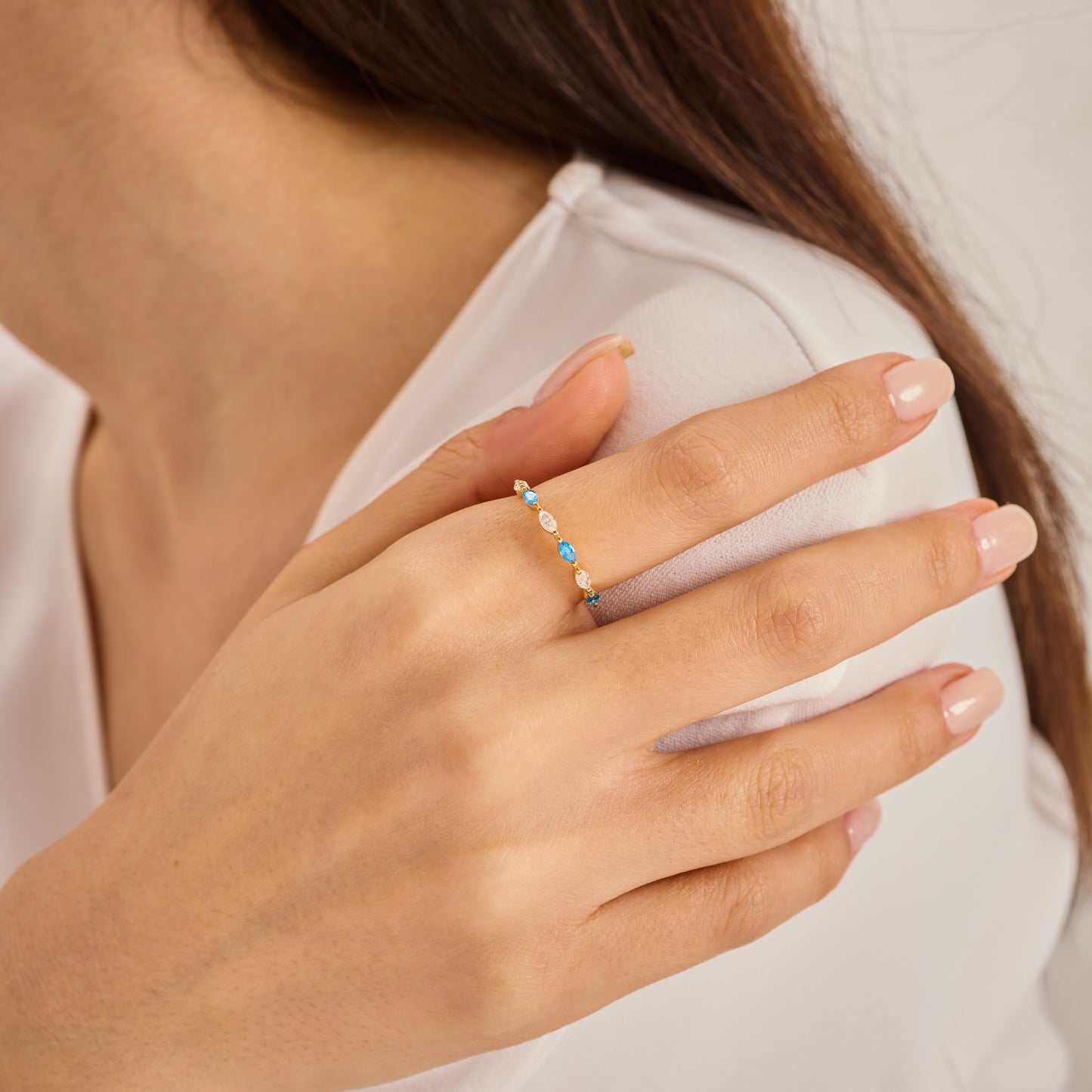 Gold Marquise Birthstone Ring | Moissanite Stacking Band