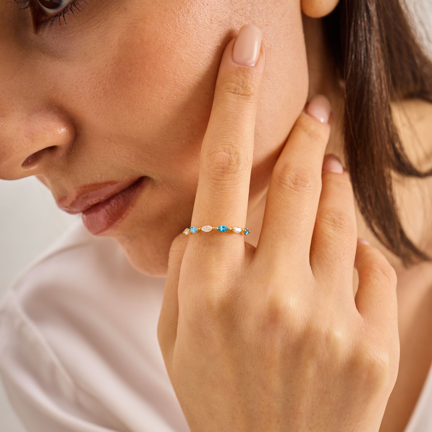 Gold Marquise Birthstone Ring | Moissanite Stacking Band