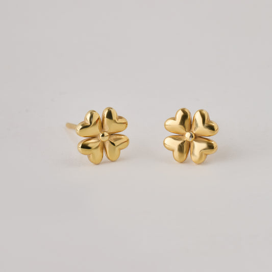 Solid Gold Clover Stud Earrings – Handmade Lucky Charms