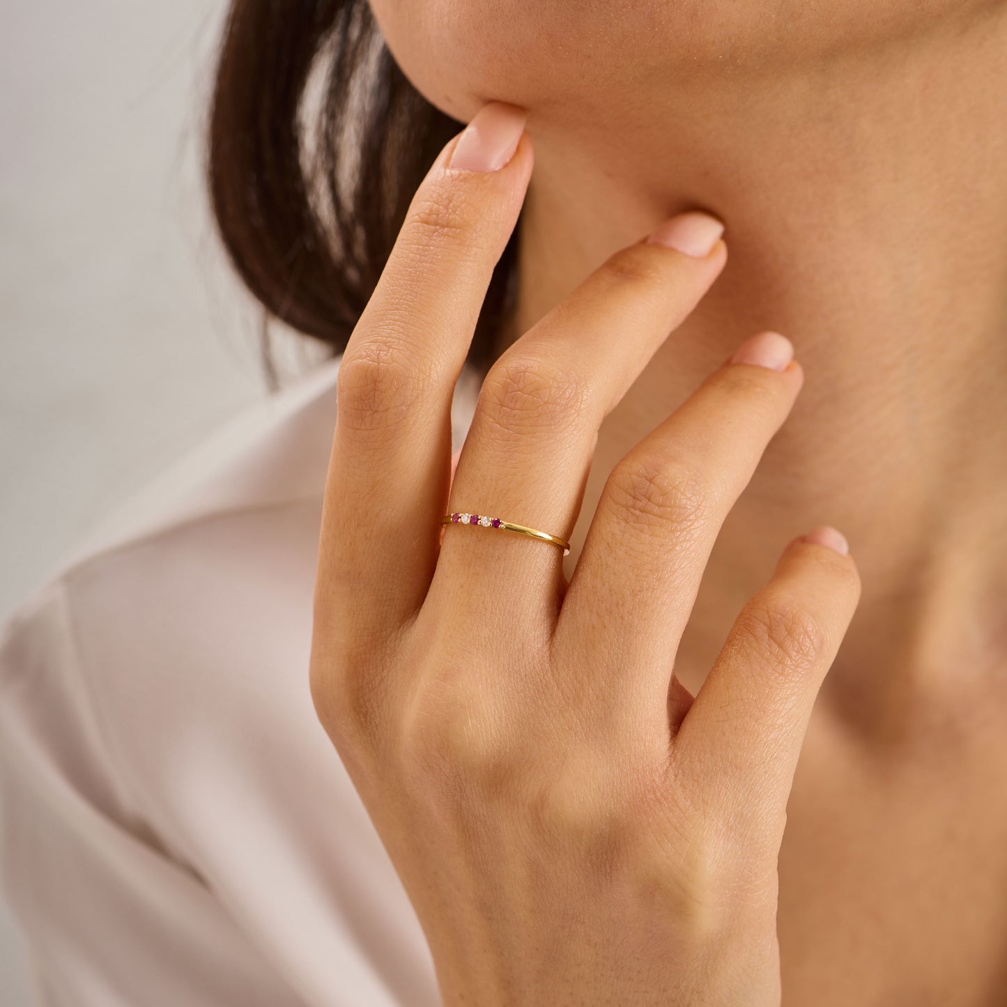 Dainty Solid Gold Ruby Ring, Minimalist July Birthstone Band