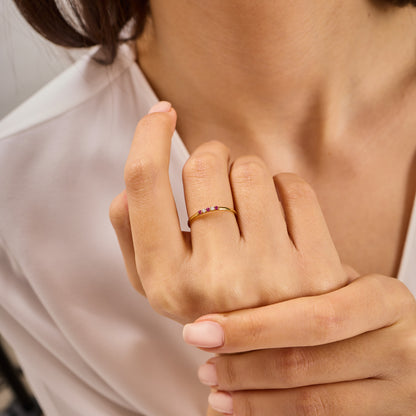 Dainty Solid Gold Ruby Ring, Minimalist July Birthstone Band