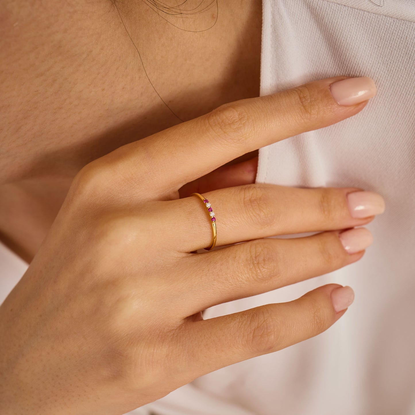 Dainty Solid Gold Ruby Ring, Minimalist July Birthstone Band