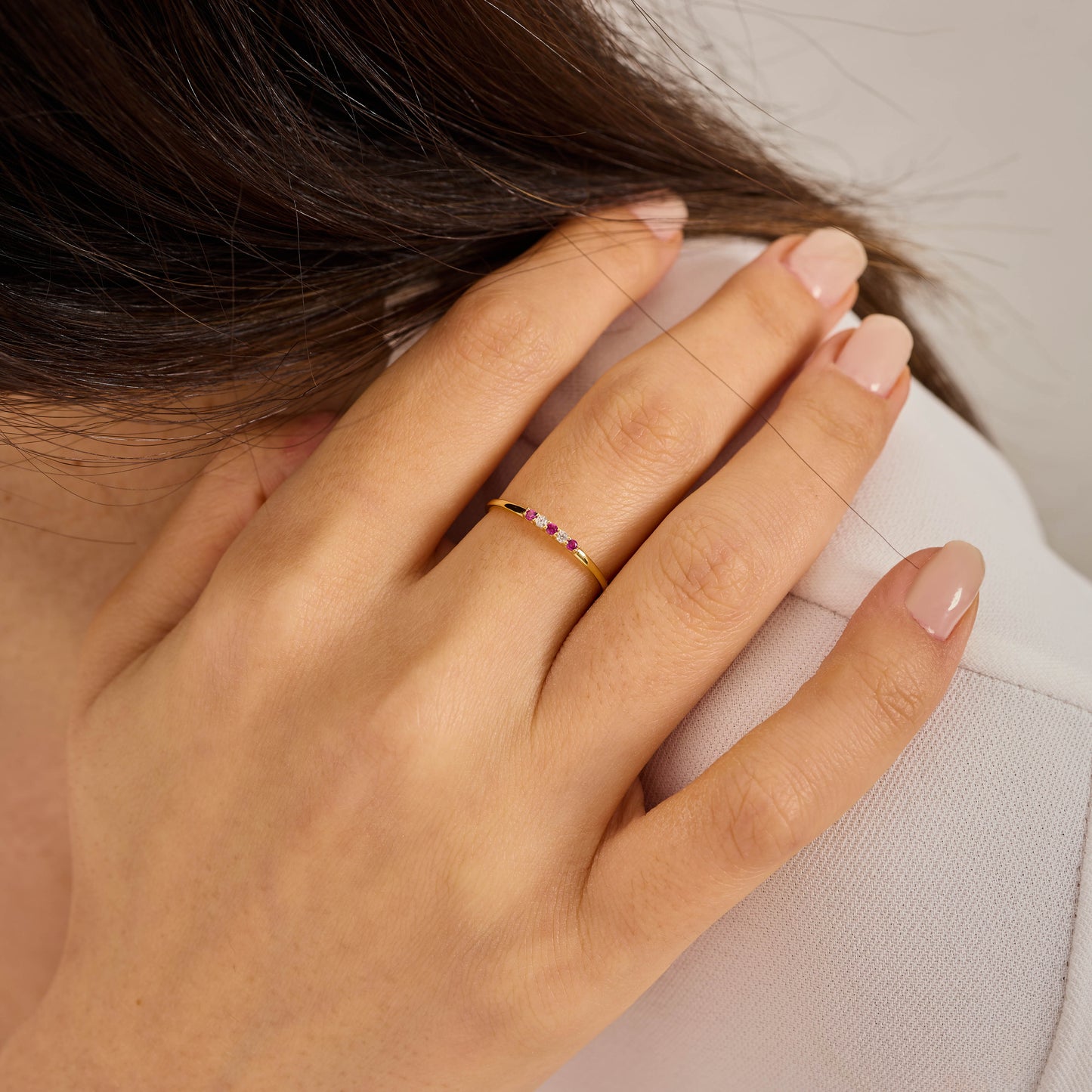 Dainty Solid Gold Ruby Ring, Minimalist July Birthstone Band