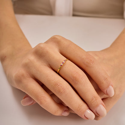 Dainty Solid Gold Ruby Ring, Minimalist July Birthstone Band