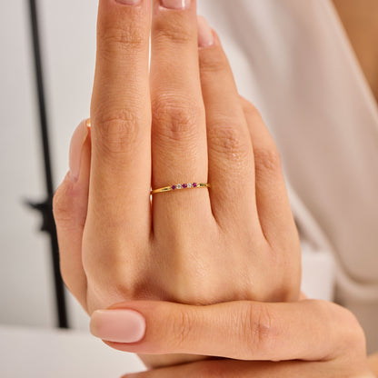 Dainty Solid Gold Ruby Ring, Minimalist July Birthstone Band