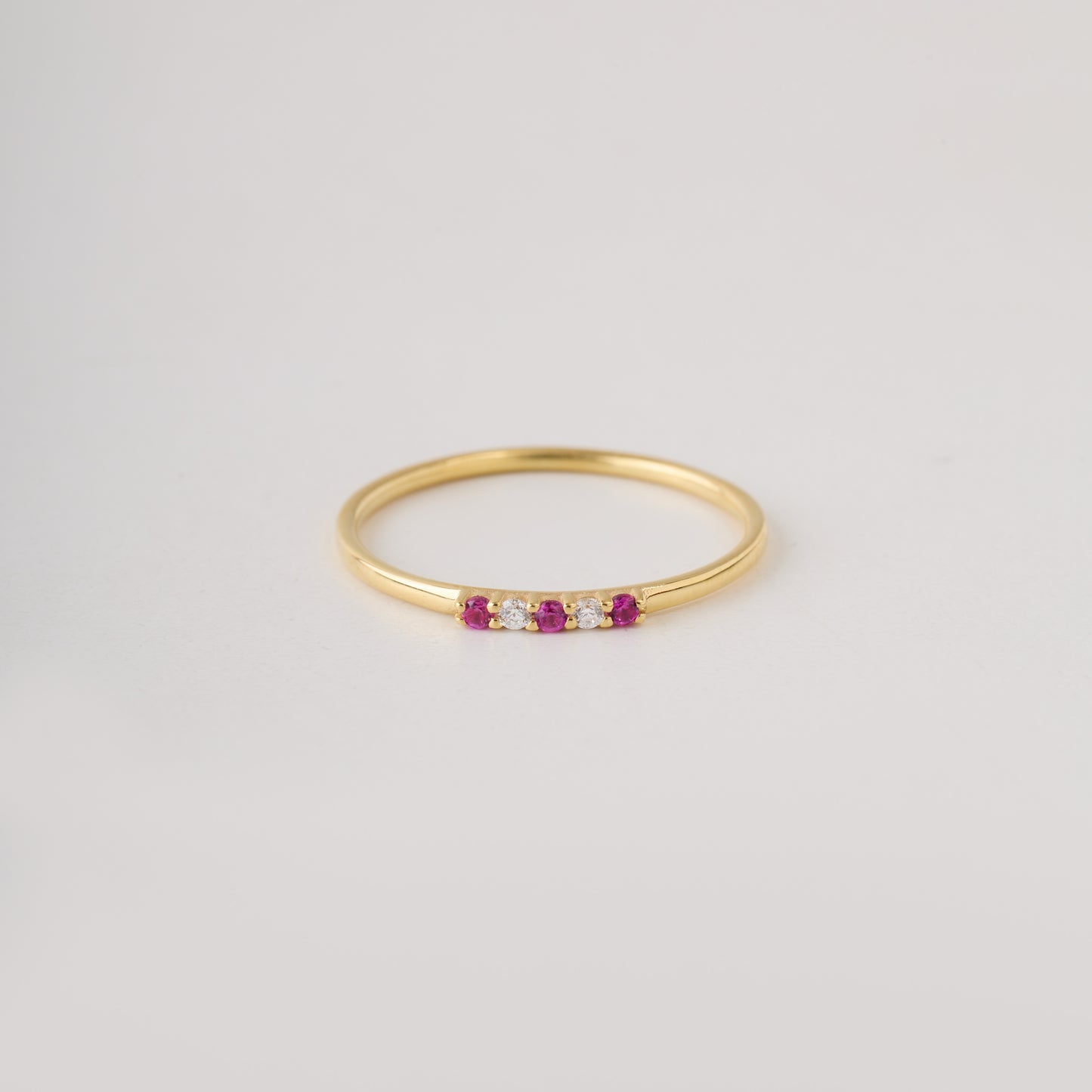 Dainty Solid Gold Ruby Ring, Minimalist July Birthstone Band