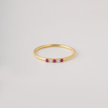 Dainty Solid Gold Ruby Ring, Minimalist July Birthstone Band